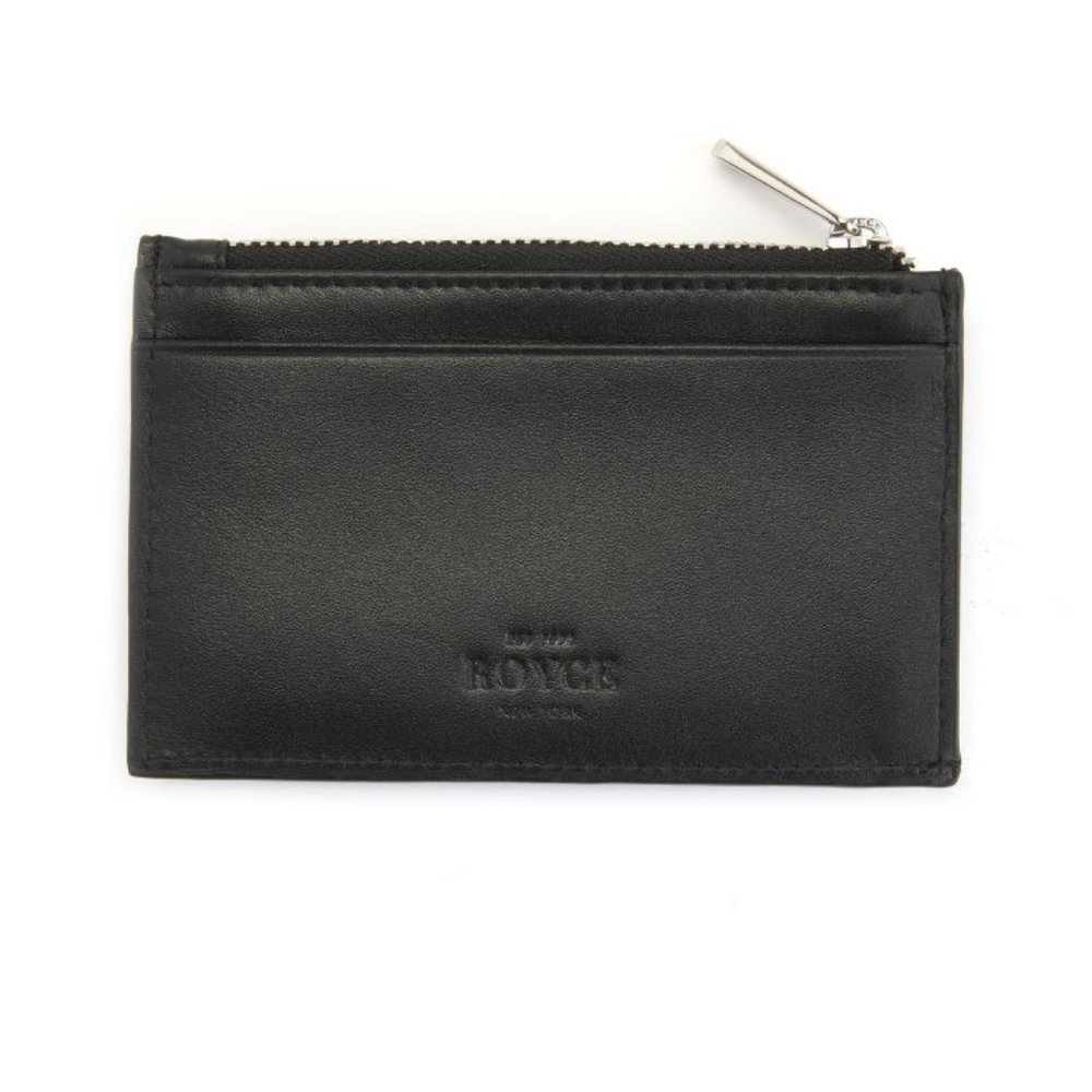 Royce Black Leather Zippered Compact Card Case Wallet